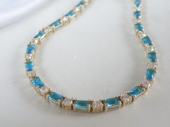 Vintage Gold on Sterling Silver 925 Teal Blue Gemstone Tennis Bracelet 8″