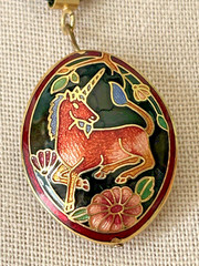 Vintage Double-Sided Cloisonné Enamel Unicorn Pendant Necklace