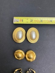 Vintage Bold Retro 1990’s Enamel Clipon Earring Lot 4 Pair Gold Tone Faux Pearl