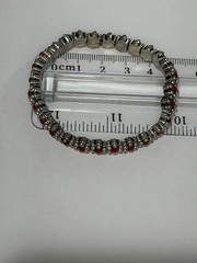 Vintage MONET Silver Tone Red Daisy Flower Stretch Panel Bracelet Costume Boho