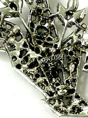 Vintage WEISS Signed Brooch 3″ Black Diamond, Jet, Clear Rhinestone Floral Spray