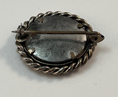 Antique Silver Tone Round Photo Picture Brooch Pin 1″ Mixed Metals