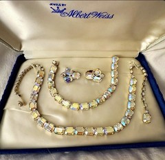 Weiss AB Crystal Necklace Bracelet Earrings Set Original Box 1950s Parure