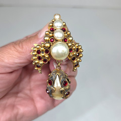 Henry Perichon Baroque Pearl Rhinestone Dangle Brooch Pendant France 1950s-1960s