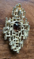 RARE PANETTA Brutalist Gold Brooch Pendant Smoky Quartz 1960s Beneditto Panetta