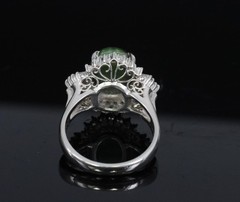 Vintage 4.02ct Cats Eye Green Tourmaline & 0.50ct Diamond Platinum Ring Size 5.5