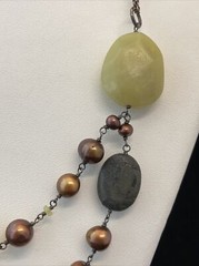 Peyote Bird Pearl Leather Stone 2 Strand 925 Sterling Silver 20” Necklace 60g