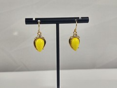 Pierced Earrings Costume Jewelry Gold Tone Yellow Tear Drop Stone Faux Diamonds