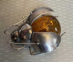 Vintage Baltic Amber Insect Brooch 925 Sterling Silver 3D Figural Big Bee Bug