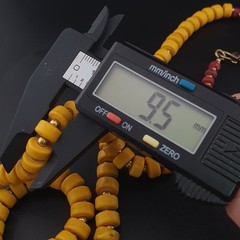 Antique African Sunburst Yellow Tire Glass Bead Necklace 24in 6.2–10.1mm