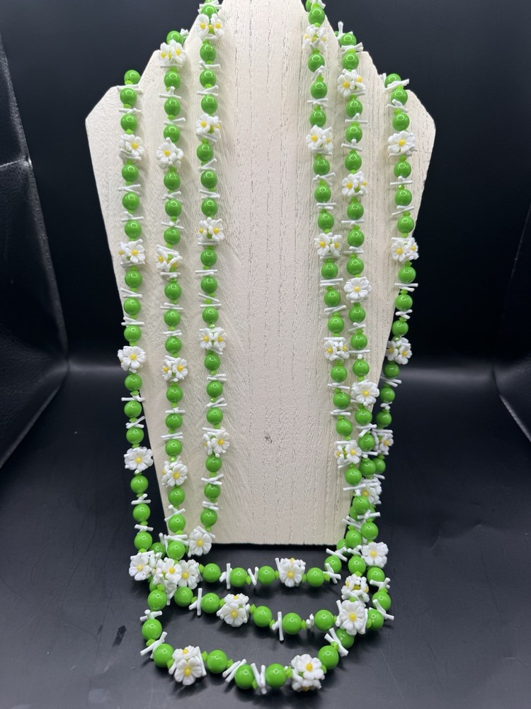 Vintage 1960s Authentic Hawaiian Celluloid Flower Lei Necklace Set – 3 Strands