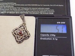 Sterling Silver Garnet Marcasite Four Sided Pendant 925 5.1g 1.25 Inches Long