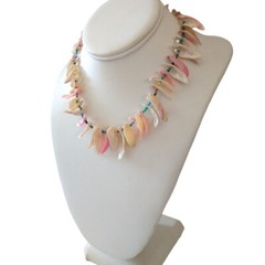 Vintage Dyed Seashell Shell Necklace Fringe Boho Beach Coastal Mermaidcore Beach