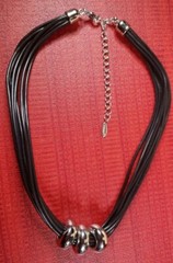 Vclm Signed Black Multi Cord With 3 Sliding heavy Pendants 15-17″ Necklace