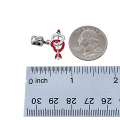 Vintage Sterling Silver 925 Red & Clear Crystal Double Heart Arrow Dangle Charm