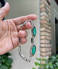🎥 8″ Mint Green Real Malachite 49 gr Bracelet Sterling Box Clasp Vtg Mexico