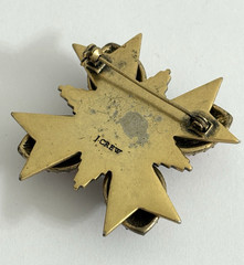 Vintage J. Crew Brooch Gold Tone Maltese Cross Brulee Crystal Clear Rhinestone