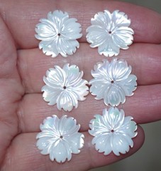 White Carved Flower Mother of Pearl Jackets to use with any studs: 18MM one pair
