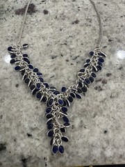 Vtg Sterling Silver 925 Blue Cabochon Stone Statement Necklace, 21in Long