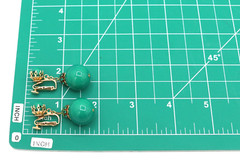 Vintage Vendome Signed Green Ball & Rhinestones Dangle Drop Clip On Earrings