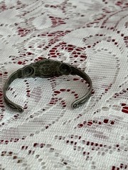 Vtg Nickel Silver~Bell~Childs Turquoise Bracelet~5.7 Gms
