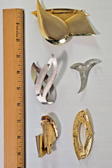 Metal Abstract Brooch Lot, Vtg. to Now. 1 Sarah Coventry Piece. Neat Pieces.