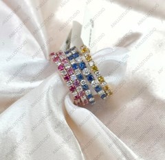 Pink, Blue, Yellow Sapphire Alternating Eternity Stacking Band Ring 14k Gold