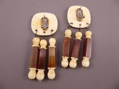 Vintage 1990’s Hand Carved Bovine Bone Horn Tribal Earrings