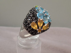 JTV Gold Sterling Silver Spinel Blue Topaz Citrine Peridot Flower Ring NIB Sz 7