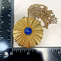 Vintage ESTEE LAUDER Signed Perfume Locket w/LAPIS LAZULI Blue Glass Stone 24″