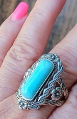 Vintage Blue Latimar Floral Sterling Silver Ladies Ring Sz 11.25
