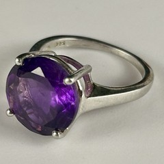 Vintage Sterling Silver Brilliant Round Cut Amethyst Ring. Size 5.50+.