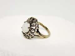 Vintage 14KHGE Gold Plated Ring with White Opal Gemstone – Cracked Stone, READ