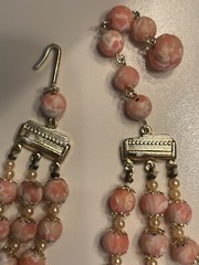 Vtg Japan Multi-Strand Necklace Clip Earrings Set Beaded Gold Toned Both Stamped