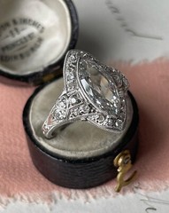 Early Art Deco Marquise Lab Created Diamond Wedding Engagement 925 Silver Ring