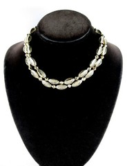 Double Strand GOLDTONE BEADED NECKLACE Vintage Choker Football Beads 15.5 In