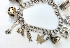 Vtg 925 JMS Sterling Silver Assorted 13 Charm Chain Bracelet 44.4 grms