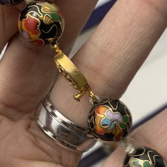 Vtg 12mm Chinese Cloisonne Knotted Bead 26″ Necklace Filigree Clasp
