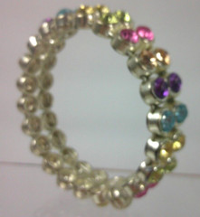 Vintage Multicolor Rhinestone Bracelet Double Row 2.5 In Magnetic Closure