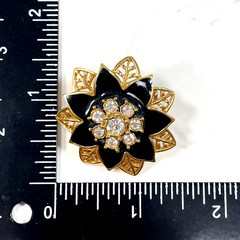 Vintage Oscar de la Renta Signed O Logo Gold Black Enamel Flower Post Earrings
