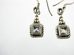 Sterling Silver Square Cut Quartz Dangling Earrings 925 4.4g 1.25 Inches Length