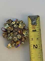 Signed Regency Rhinestone Brooch AB Amber Yellow Champagne Spray Pin