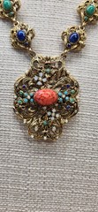 Rare Vintage Goldtone Hollycraft Cabochon Statement Necklace