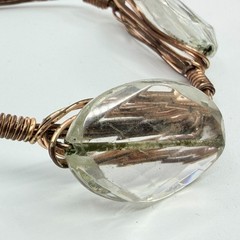 Hand Wired Copper Bangle with Clear Crystal Statement Stones Festival Jewelry