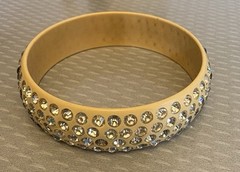 1920s Antique Celluloid Rhinestone Flapper Sparkle Bangle wide 4-row SMALL 6.5″