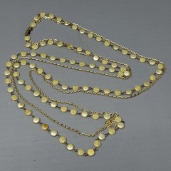 VTG Flapper Necklace Champagne Acrylic Beads Gold Tone Chain Double Strand 50″