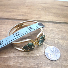Vtg 1940s Genuine Prong Set Jade Nugget Clamper Bracelet & Clip On Earring Set