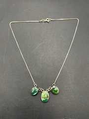 Vintage 15″ Sterling Silver Green Turquoise Necklace 925 6 Grams G3