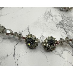 Vintage Smoky Gray White Faceted Glass Necklace 30″ Rhinestone Clasp