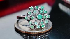 14k white gold sz 6.5 ring 1.00ct natural, treated emerald 1890s Italian 4.7gr